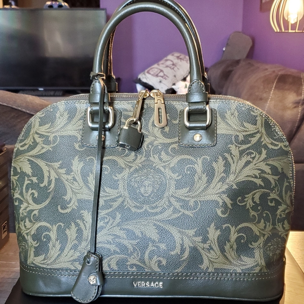 Versace Baroque Green Satchel 2 Way
